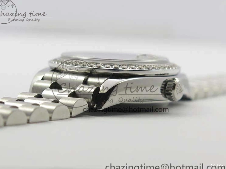 MiroTime 0402 Datejust 31mm 278275 SS Crystal Bezel BP Maker Best Edition Pink Roman Dial Crystal @6 on SS President Bracelet Contemporary 3082